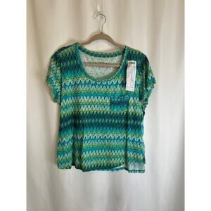 Recreation Womens Round Neck Green Striped Top with Chest Pocket Size XLarge